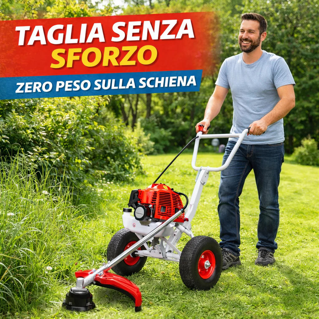 Decespugliatore a Scoppio con Ruote 63CC, Potente, Preciso e Senza Fatica.
