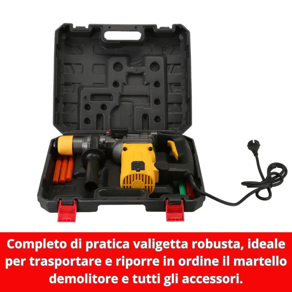 Trapano a Percussione SDS-Plus 2000W 220V SL3204, Martello Demolitore 4 Funzioni con Regolazione Velocità 1-6, Frizione di Sicurezza, Controllo Vibrazioni, Scalpelli e Punte Inclusi + Valigetta,1-1/4.