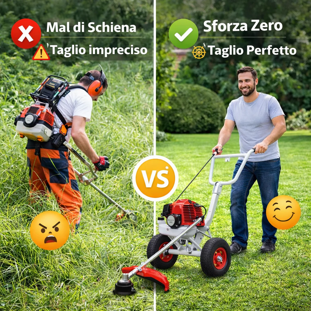 Decespugliatore a  Scoppio con Ruote 63CC, Potente, Preciso e Senza Fatica.