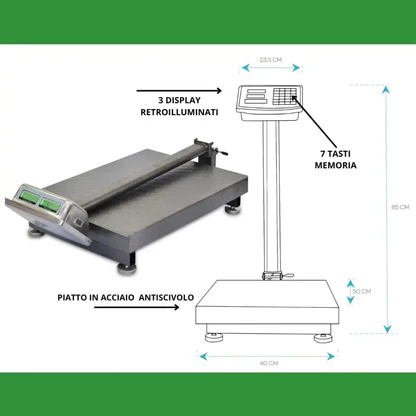 Bilancia Digitale Elettronica Professionale da 300 Kg con Display, Bilancia Industriale Ricaricabile per Utilizzo in Negozi, Abitazioni, Aziende.