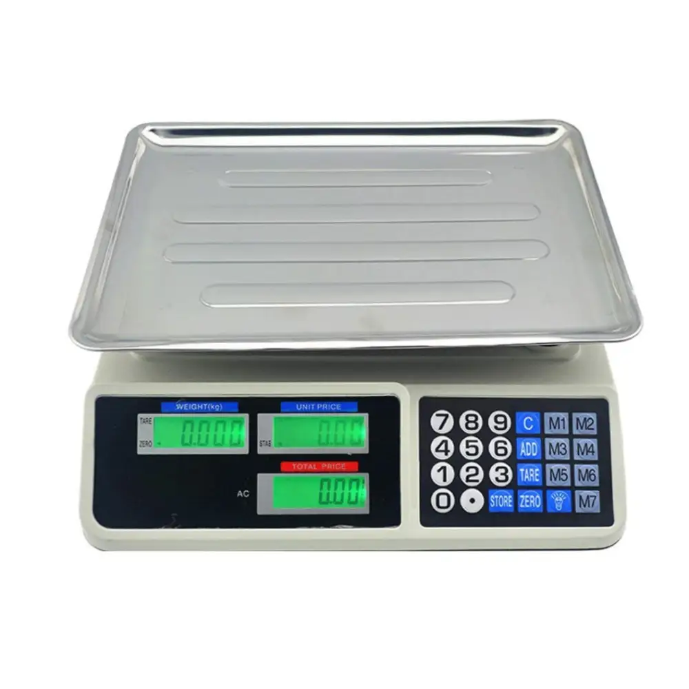 Bilancia Elettronica Professionale da Banco per Alimenti - Bilancia Digitale con 7 Tasti di Memoria e Piatto in Acciaio Inox e Schermo LCD con Prezzo