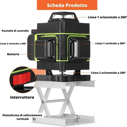 Miscelatore per Malta e Cemento 1600W con 6 Velocità e Attacco M14 + Livella Laser 4D a 16 Linee con Raggio Verde Autolivellante, Kit Professionale 2 in 1.