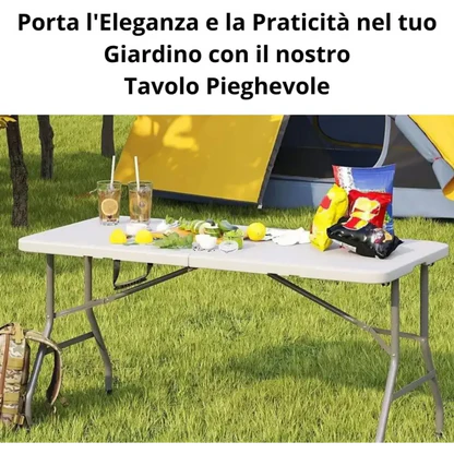 Tavolo Pieghevole Rettangolare, 180x75x74 cm in HDPE, Tavolo Valigetta Salvaspazio da Giardino, Campeggio, Picnic, Fiera e Mercato, Richiudibile in Dura Resina