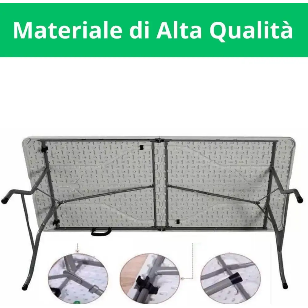 Tavolo Pieghevole Rettangolare, 180x75x74 cm in HDPE, Tavolo Valigetta Salvaspazio da Giardino, Campeggio, Picnic, Fiera e Mercato, Richiudibile in Dura Resina