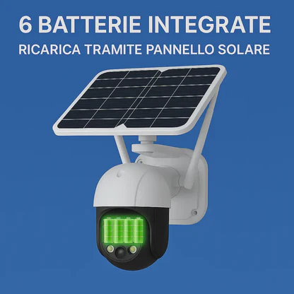 Telecamera Wifi Esterno Senza Fili con Pannello Solare, Videosorveglianza con Visione Notturna a Colori, Telecamera 2K Ptz 355°/90° con Audio Bidirezionale e Allarme