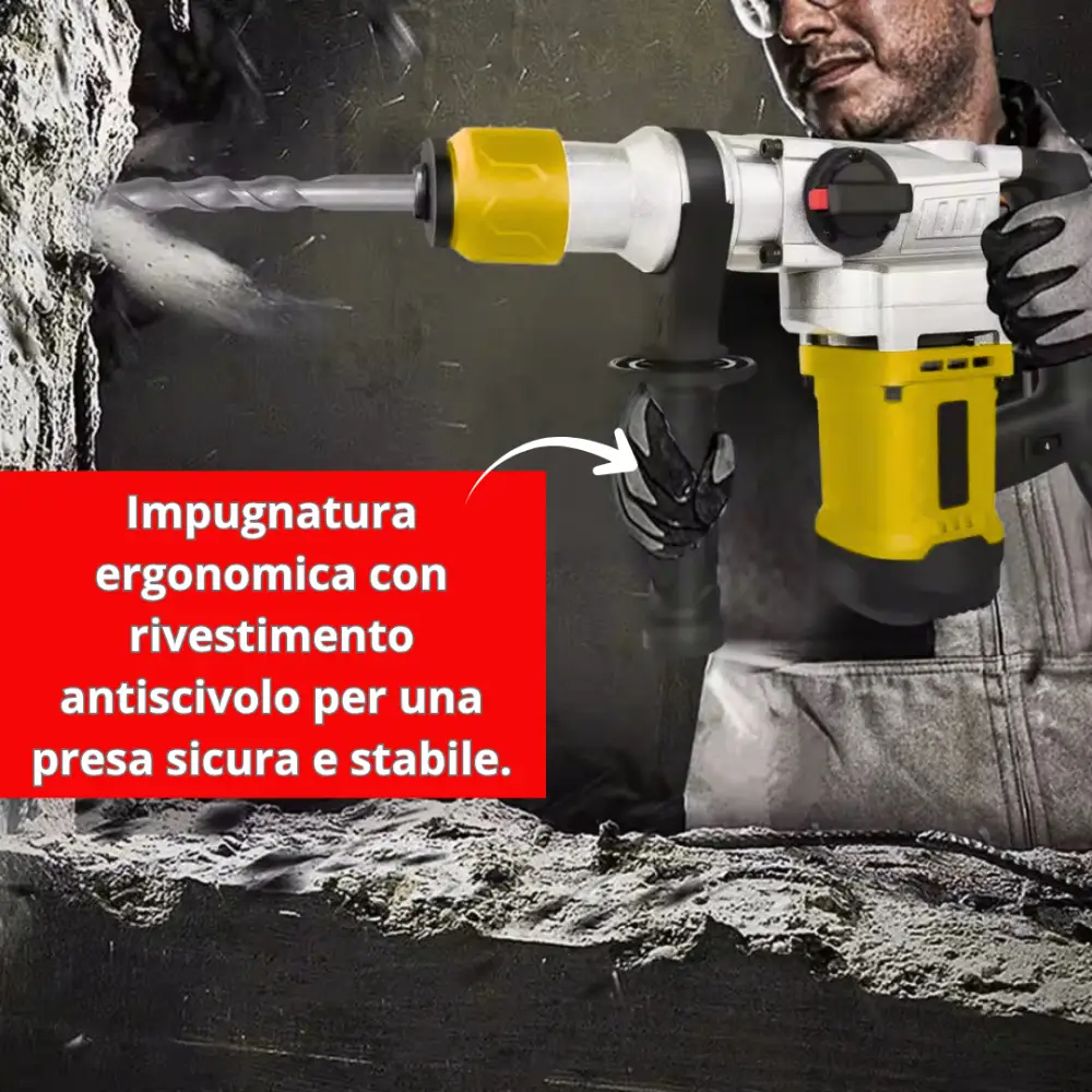 Trapano a Percussione SDS-Plus 2000W 220V SL3204, Martello Demolitore 4 Funzioni con Regolazione Velocità 1-6, Frizione di Sicurezza, Controllo Vibrazioni, Scalpelli e Punte Inclusi + Valigetta,1-1/4.