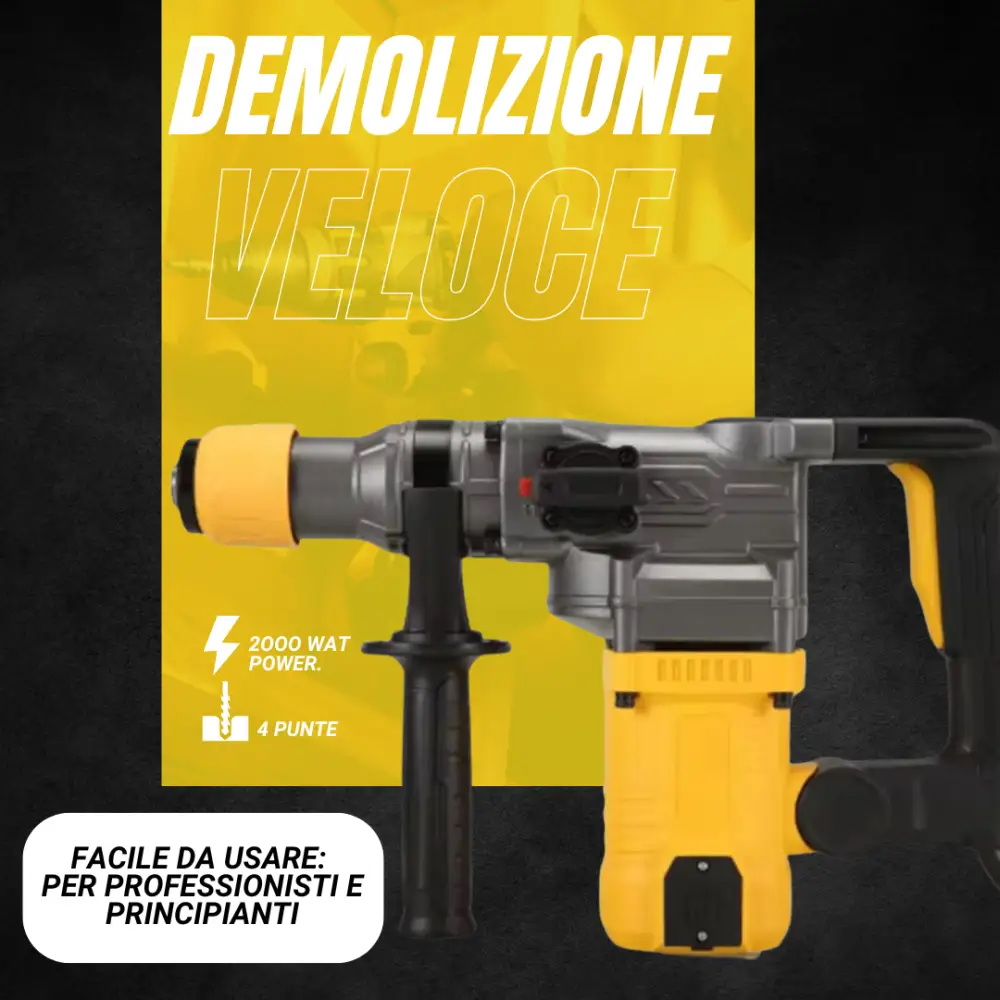 Trapano a Percussione SDS-Plus 2000W 220V SL3204, Martello Demolitore 4 Funzioni con Regolazione Velocità 1-6, Frizione di Sicurezza, Controllo Vibrazioni, Scalpelli e Punte Inclusi + Valigetta,1-1/4.